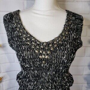 Beautiful BCBGMaxazria Black Crochet Knit Mini Dress womens M Boho Sleeveless